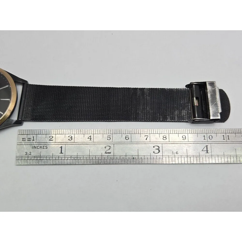 Mens Grenen by Skagen Black Gold Tone Steel Mesh 41mm Day Date Watch New Battery